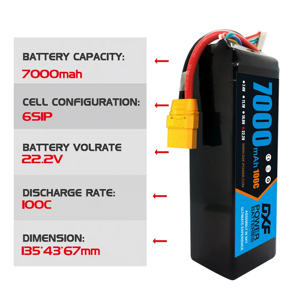DXF 6S Lipo Pil 22.2V 7000mAh  - 6S Lipo Battery 22.2V 5000Mah incelemesi ve fiyatı