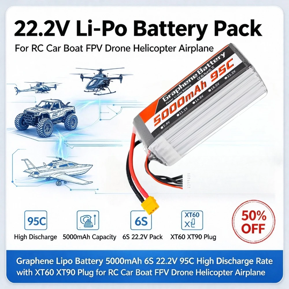 5000mAh 6S 22.2V 95C Grafen Li - 6S Lipo Battery 22.2V 5000Mah incelemesi ve fiyatı