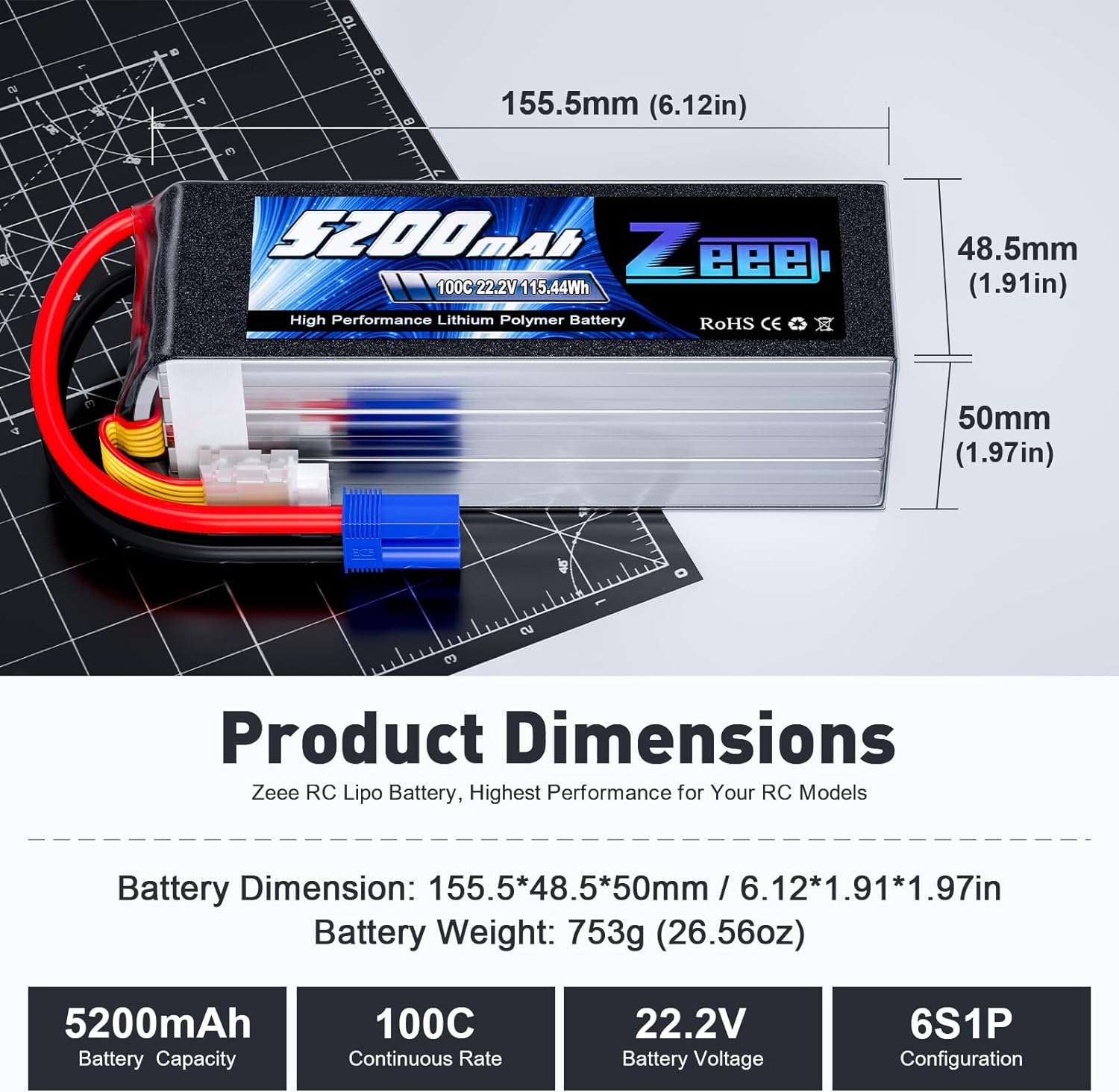 Zeee 6S 5200mAh Lipo Pil 22.2V - 6S Lipo Battery 22.2V 5000Mah incelemesi ve fiyatı